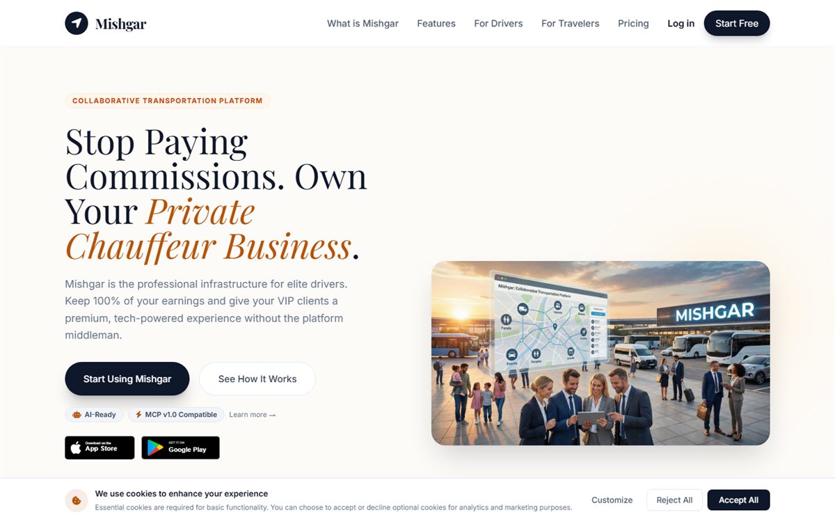 Mishgar homepage — a collaborative transportation platform for independent chauffeurs